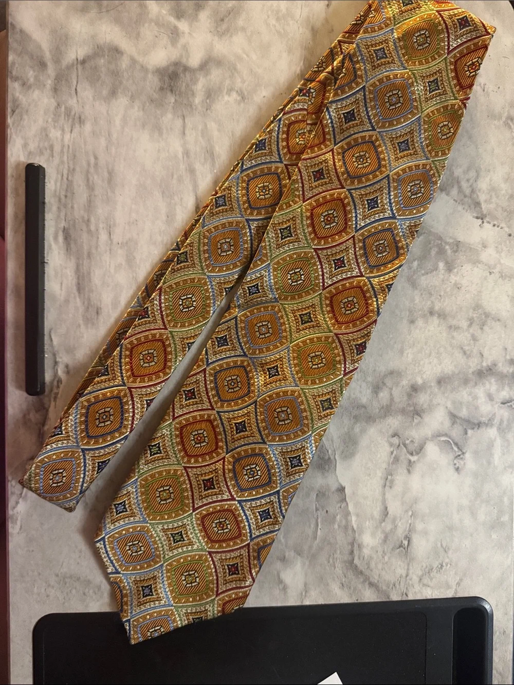 Jos. A. Bank Gold Multi-Color Geometric Medallion Silk Tie